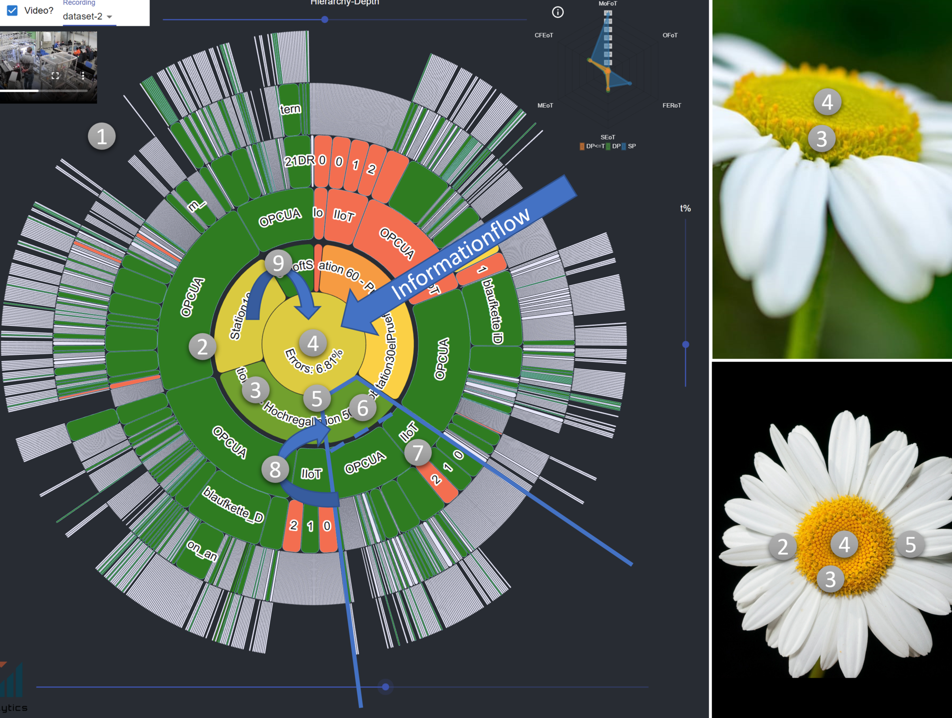Eine KI visualisiert die Ergebnisse anhand eines Modells einer Gänseblümchenblüte.