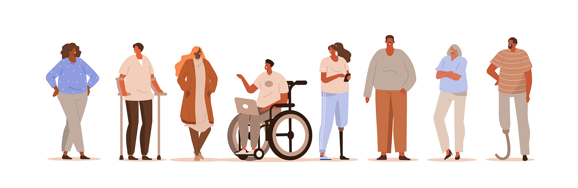 Illustration alter Personen und Menschen mit Handycap.